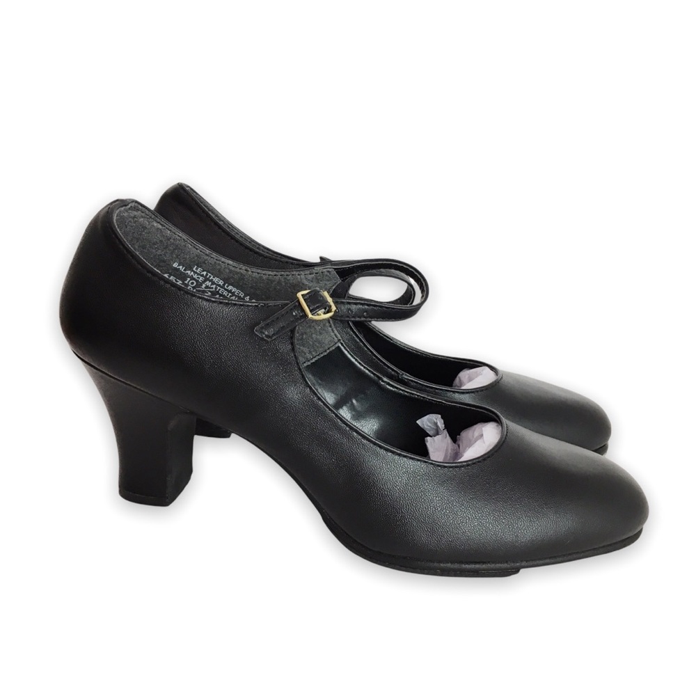 Capezio 657 Manhattan Xtreme Black Leather Tap Dance Shoes Heels Women's 10.5